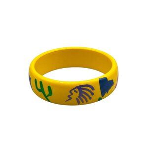 Vintage Yellow Plastic Bangle Bracelet with Colorful Southwest Designs